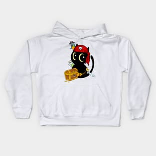 Funny Black cat is a pirate Kids Hoodie